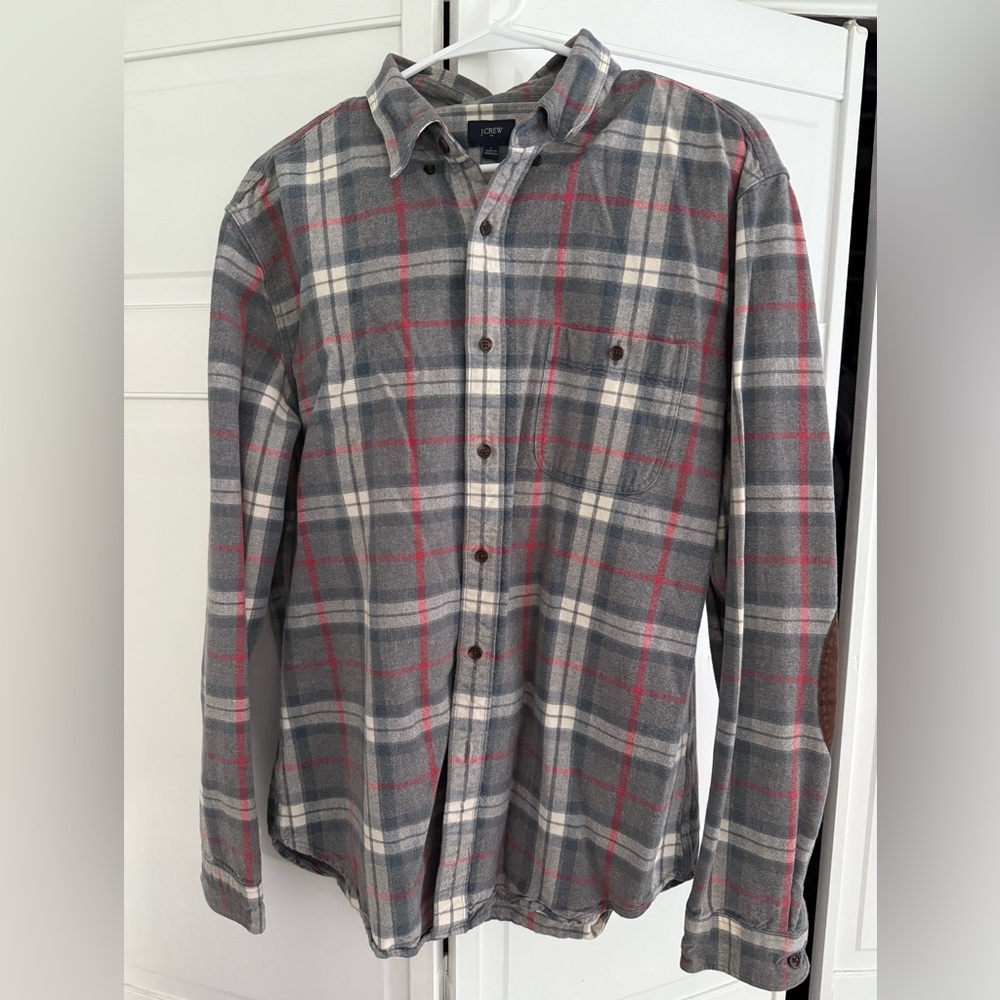J. Crew Men's Gray and Red Plaid Shirt